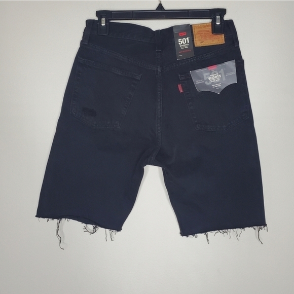 Free People X Levi's Black 501 High Rise Distressed Slouch Denim Jorts Shorts - Picture 7 of 11